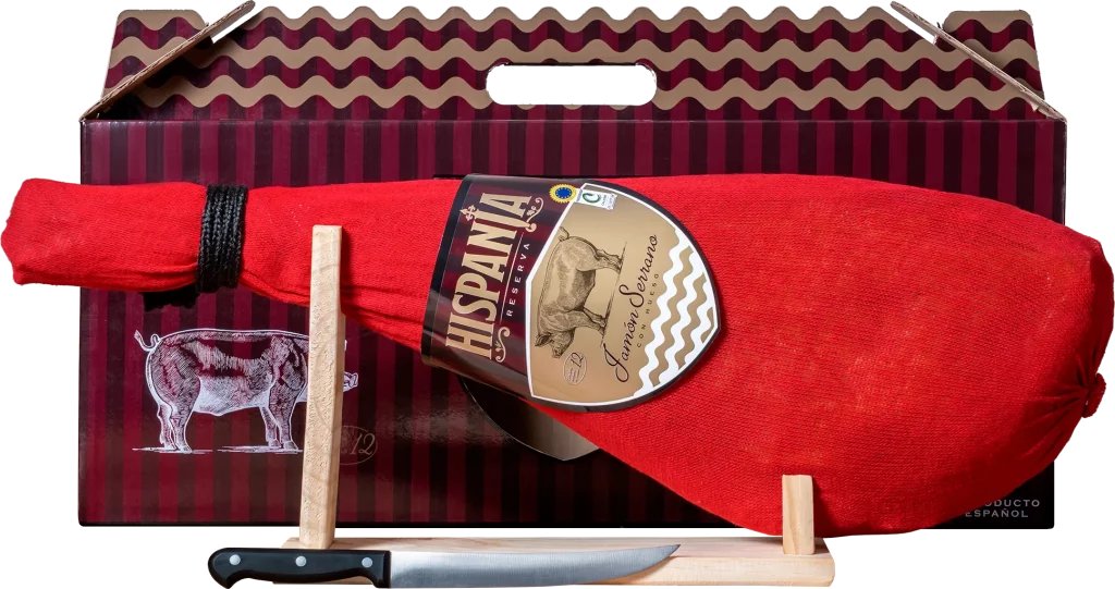 Caixa especial para presente Hispania Import. Jamón Serrano Volatin com osso.