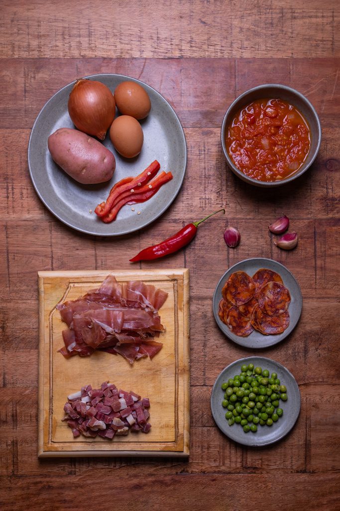 Ingredientes para Huevos a la Flamenca com jamón